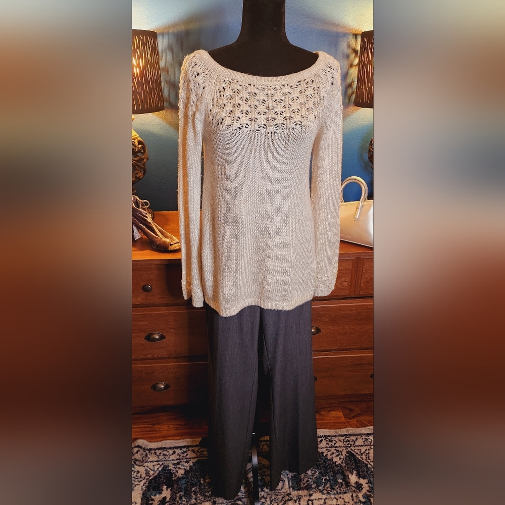 WHBM Chain Bead Wool Blend Sweater in Cream